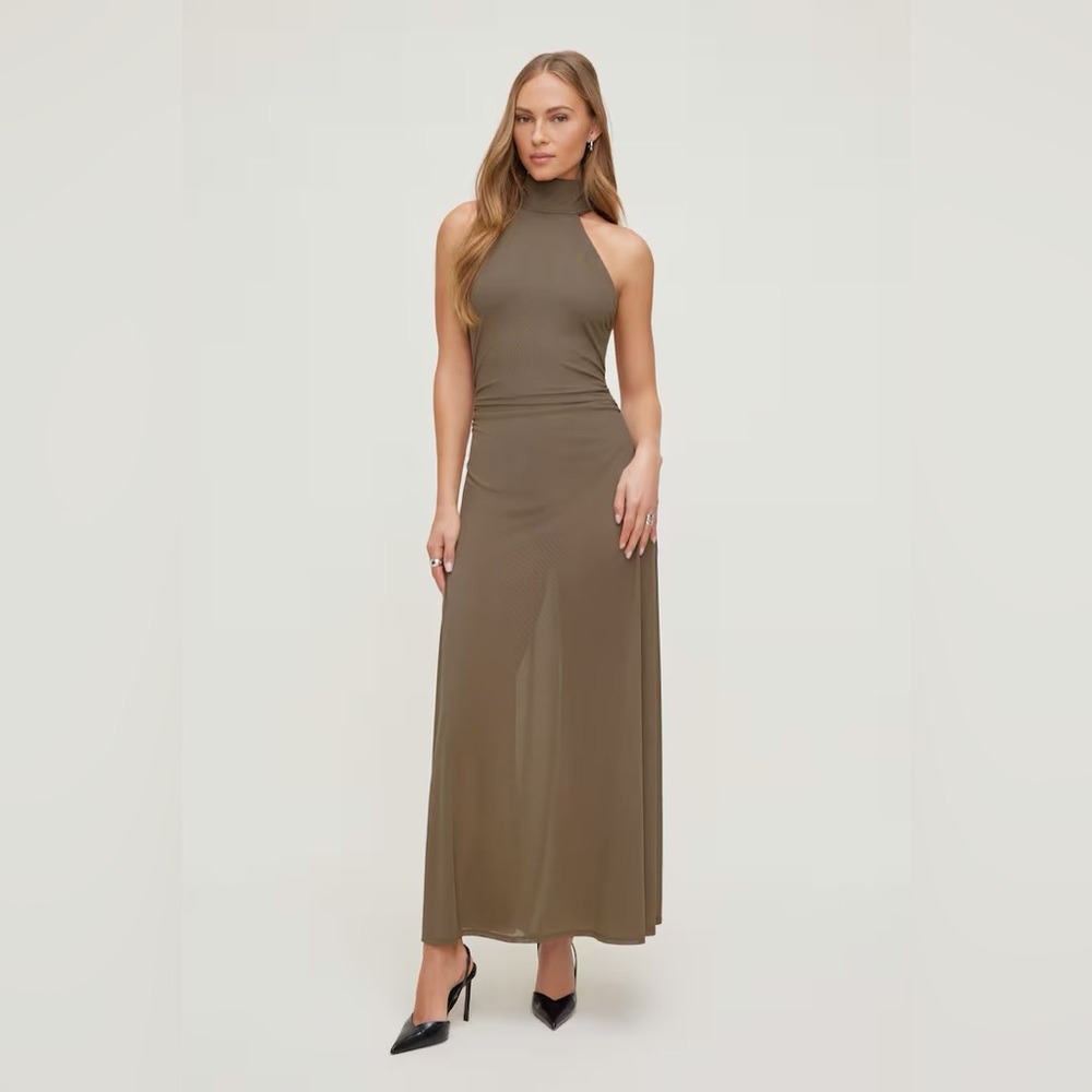 Dynamite Sheer Mesh Halter Maxi Dress
